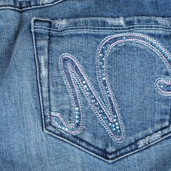 Vintage Blue Jeans Womens 9 10 Bootcut Medium Wash Distressed Beaded 90s Y2K - Picture 6 of 11